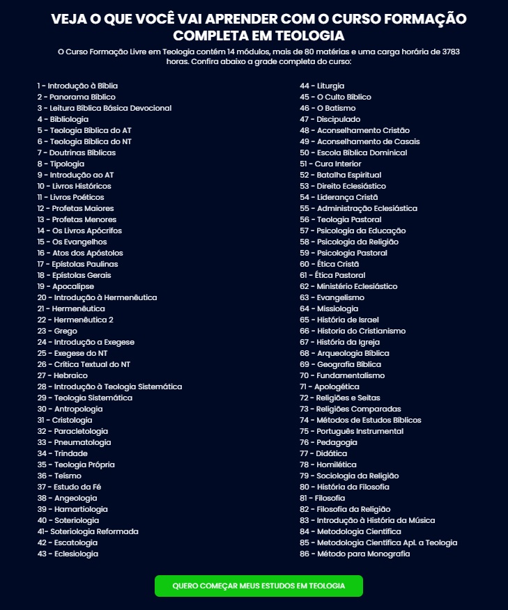 Curso de Teologia Online Conteúdo do Curso de Teologia Online